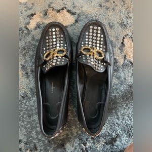 Ferragamo reversible gold and silver studded loafers